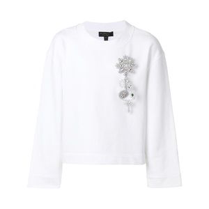 Burberry White Crop Sweater with Crystal Brooch